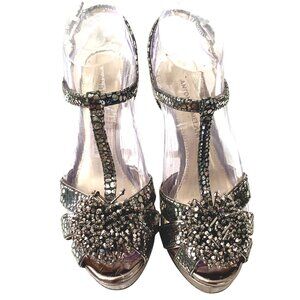 Antonio Melani Silverstone Embellished Heels T-Strap 6.5 Shoes Formal Open Toe